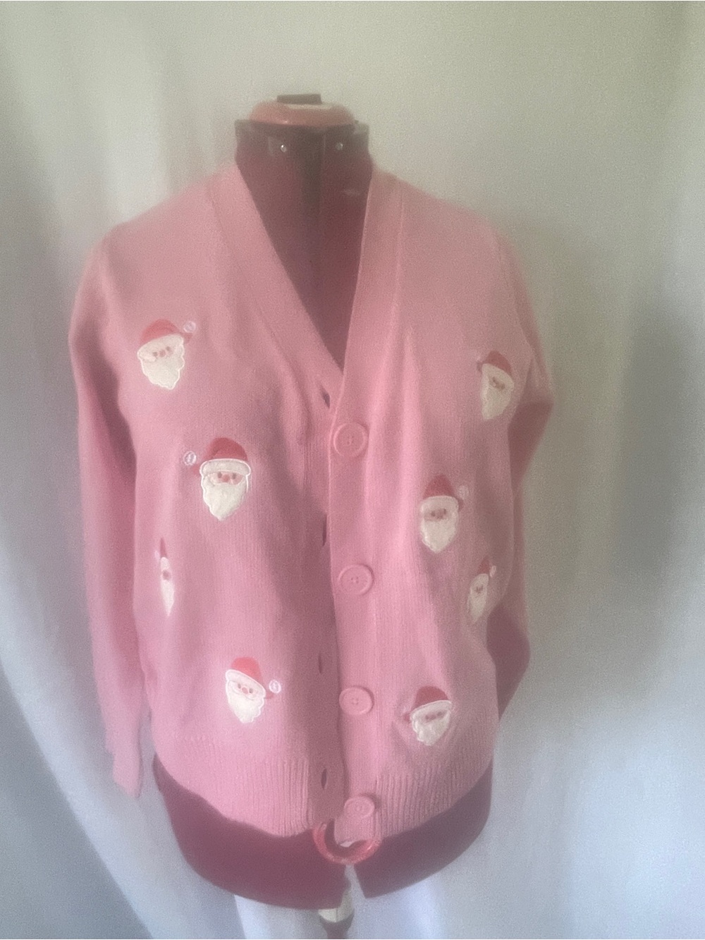 Pink Santa Patch Cardigan Sweater